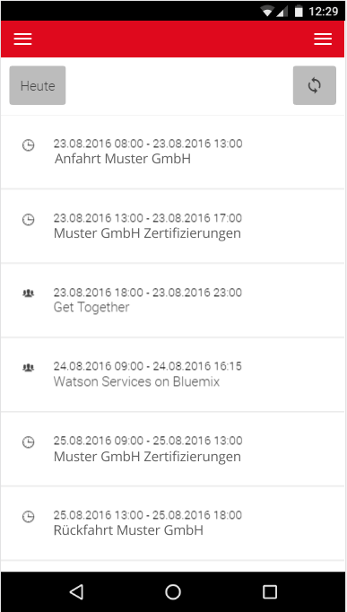 acceptITCalendar Listendarstellunglist