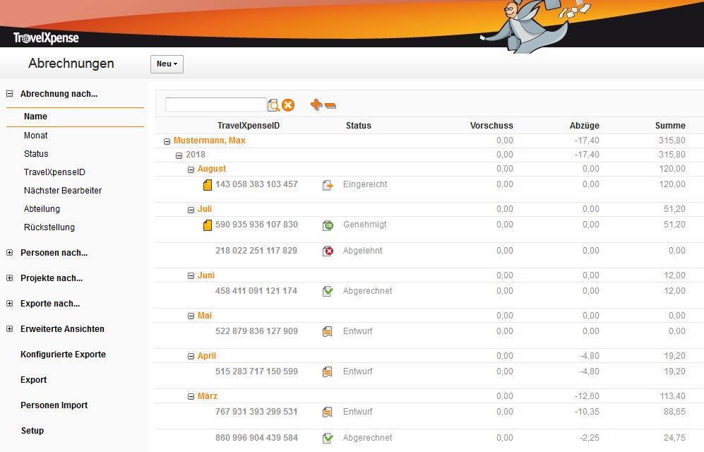 TravelXpense 1 Uebersicht Reisekosten Abrechnungen