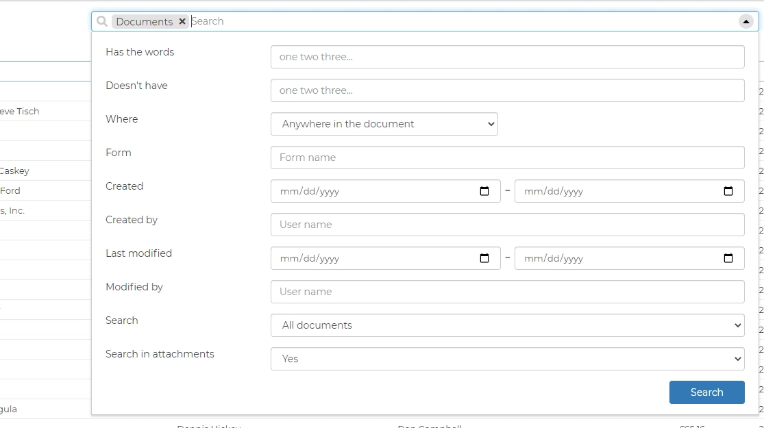 seascape flex advanced search dialog