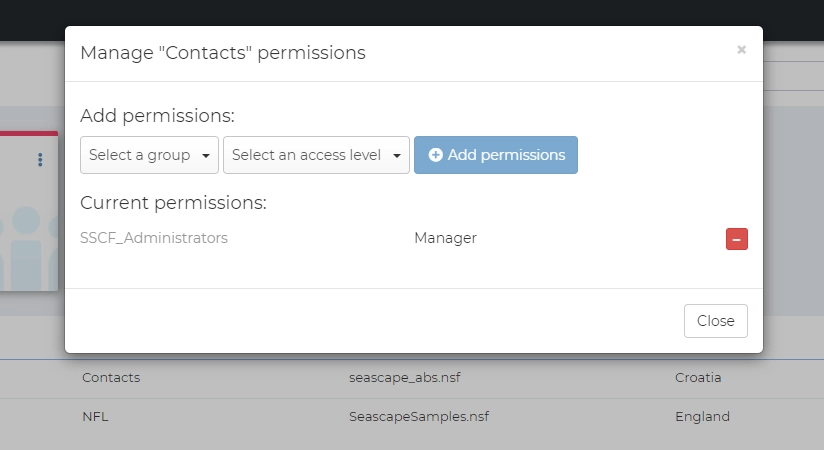 seascape flex permissions dialog